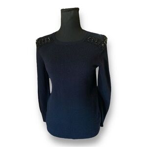 J. CREW Cardigan Black Cashmere & Wool Jeweled Sweater Jeweled